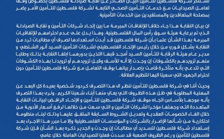 شركة فلسطين للتأمين تستنكر موقف وسياسة نقابة الصيادلة